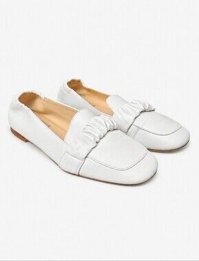 AGL | Attilio Giusti Leombruni White Ruched Leather Loafers Flats Size 38.5